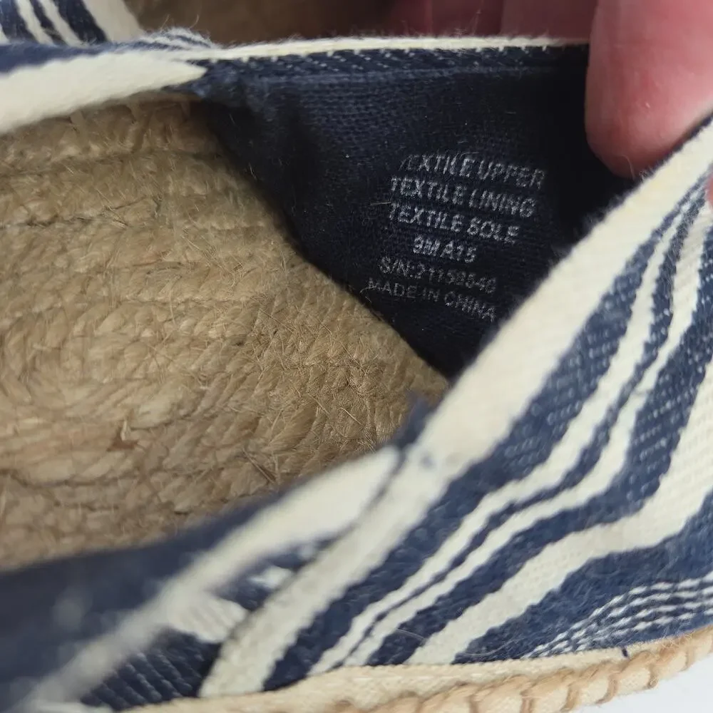 Tory Burch Espadrille Flats 9 Navy White Stripe Canvas Slip On Coastal‎ Preppy